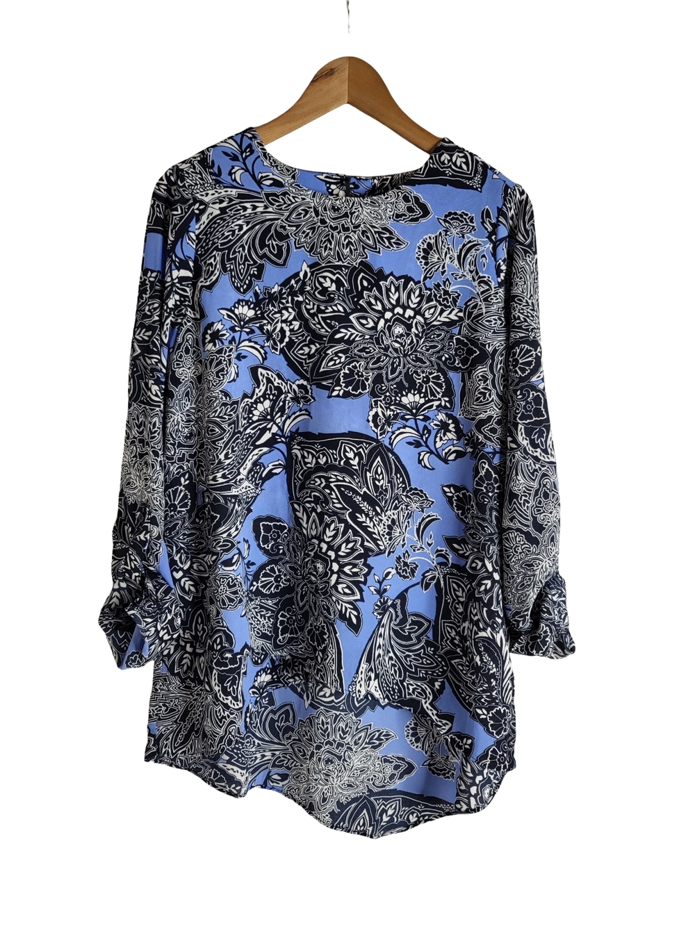 The Limited Blue and Black Floral Long-Sleeve Tunic Top